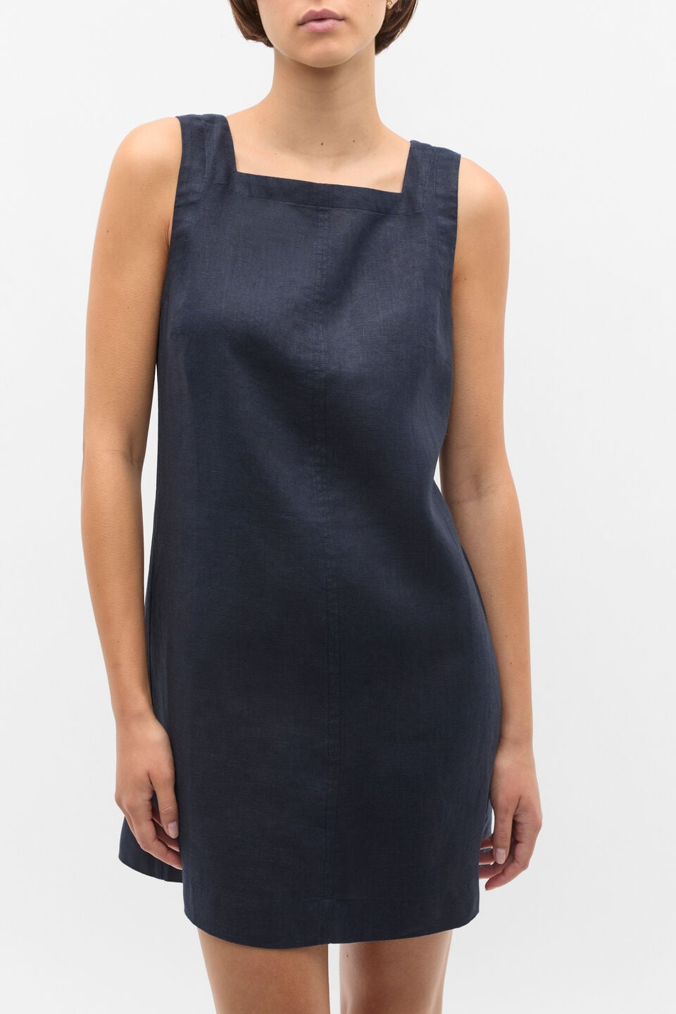 Linen Square Neck Mini Dress  Twilight Blue