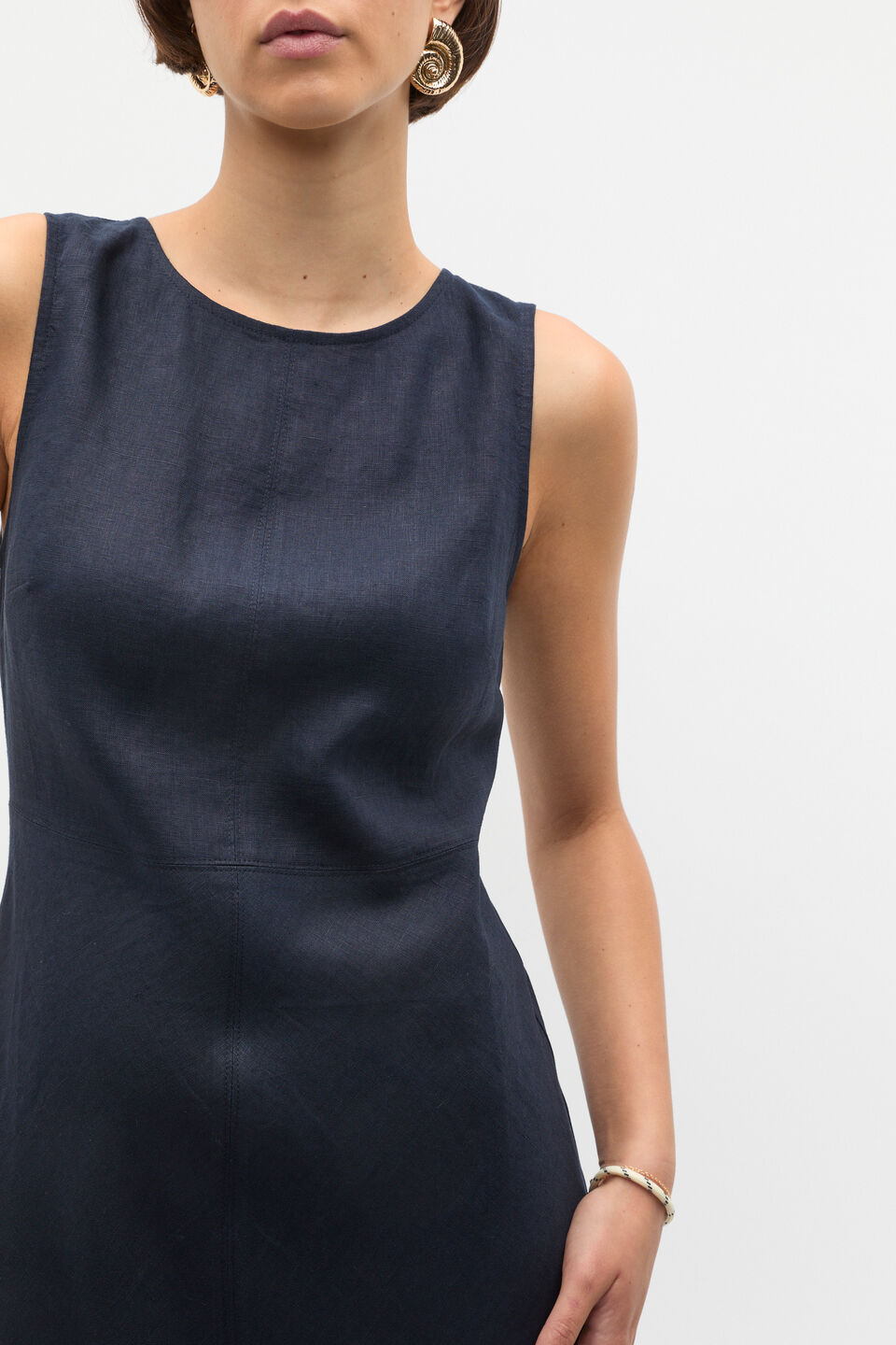 Linen Sleeveless Midi Dress  Twilight Blue
