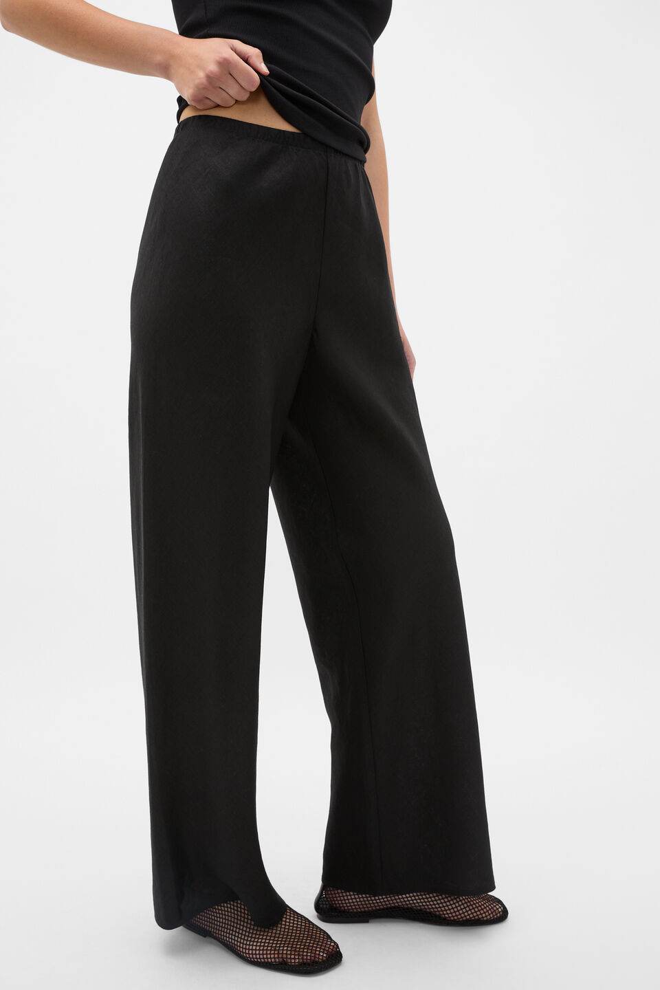 Core Linen Easy Wide Leg Pant  Black