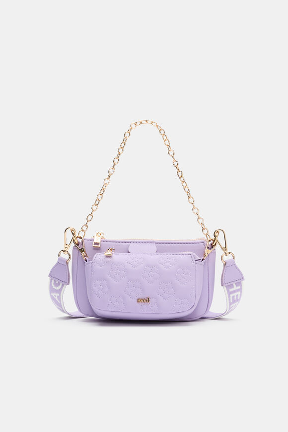 Quilted Flower Hybrid Cross Body Bag  Lilac  hi-res