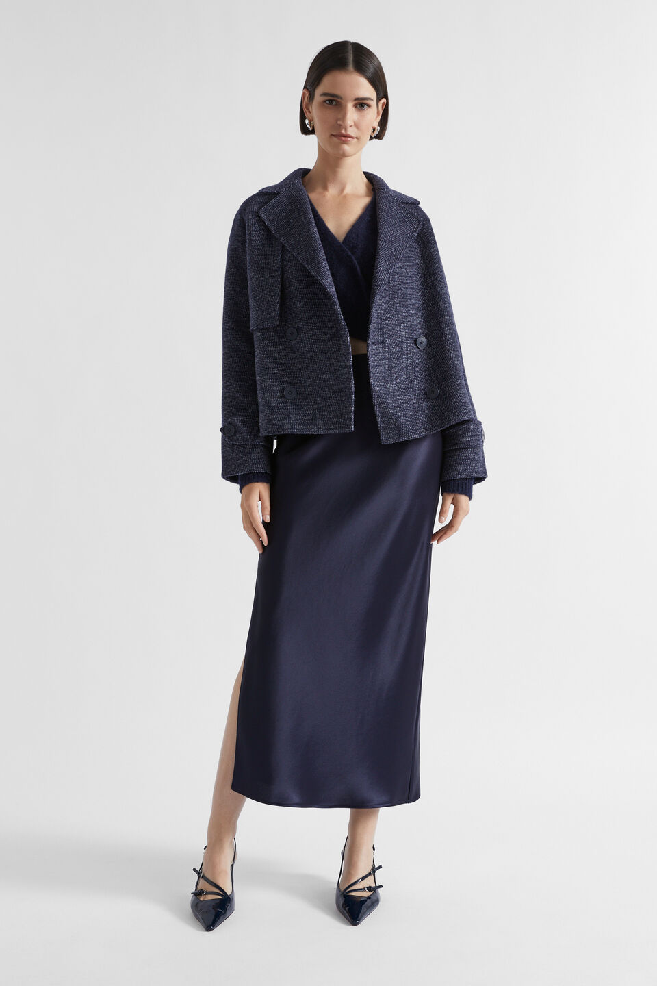 Satin Maxi Slip Skirt  Midnight Sky