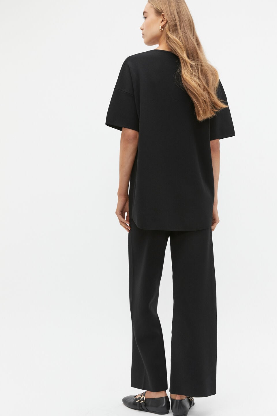 Oversized Crepe Knit Tee  Black