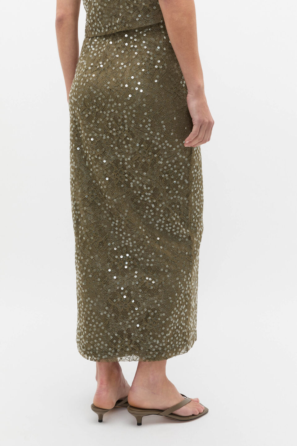 Sequin Lace Skirt  Olive Leaf
