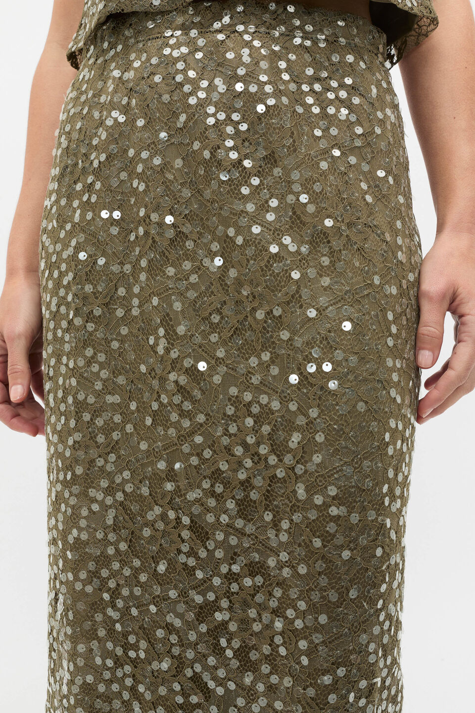 Sequin Lace Skirt  Olive Leaf