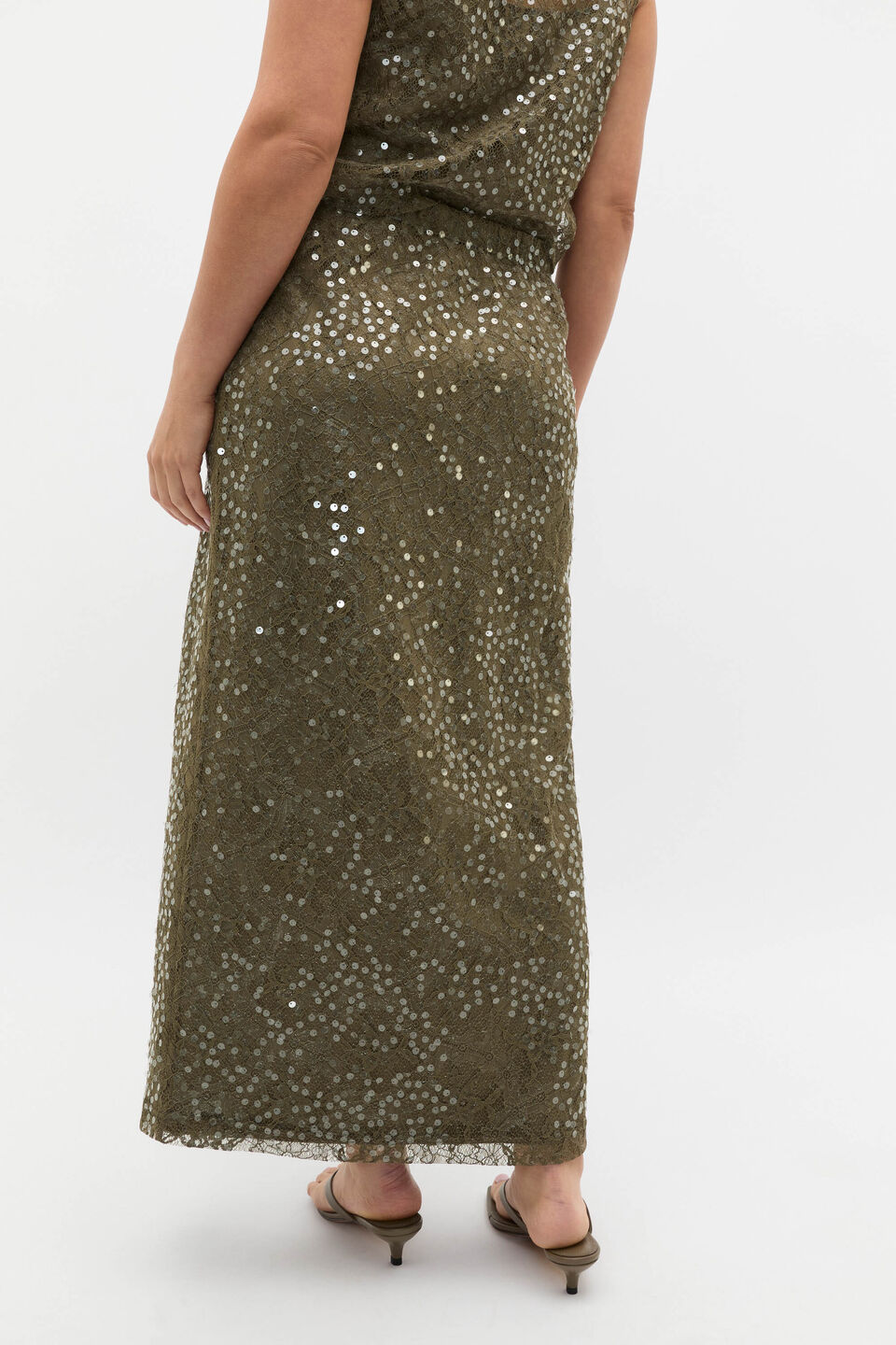 Sequin Lace Skirt  Olive Leaf