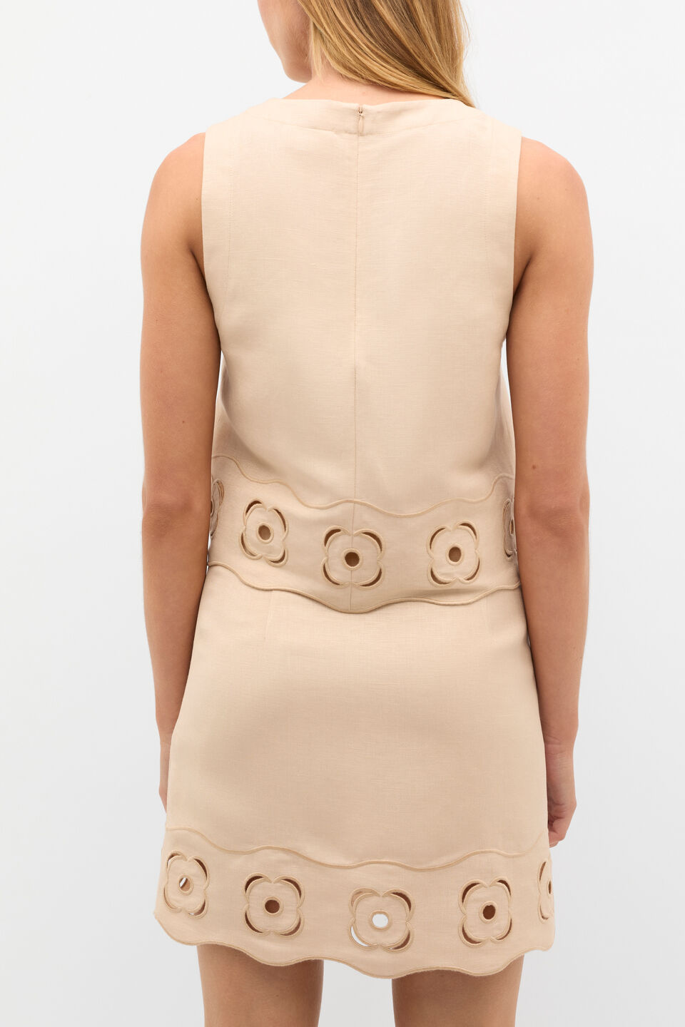 Retro Embroidered Hem Tank  Ecru