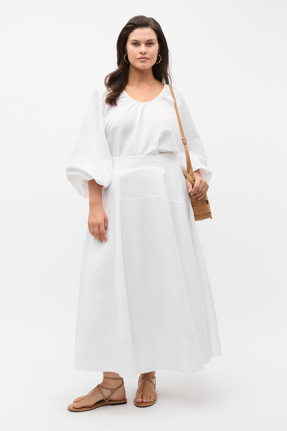 Scoop Neck Blouson Sleeve Top  Whisper White