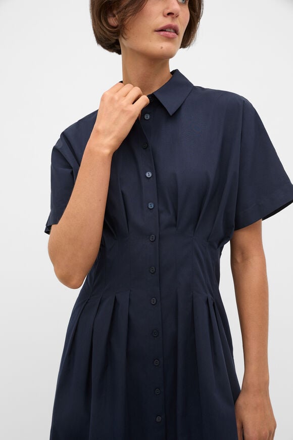 Poplin Waisted Shirt Dress  Twilight Blue  hi-res