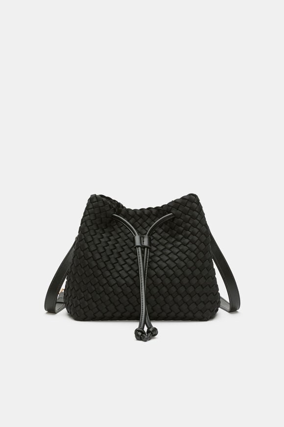 Woven Textured Bucket Bag  Black  hi-res