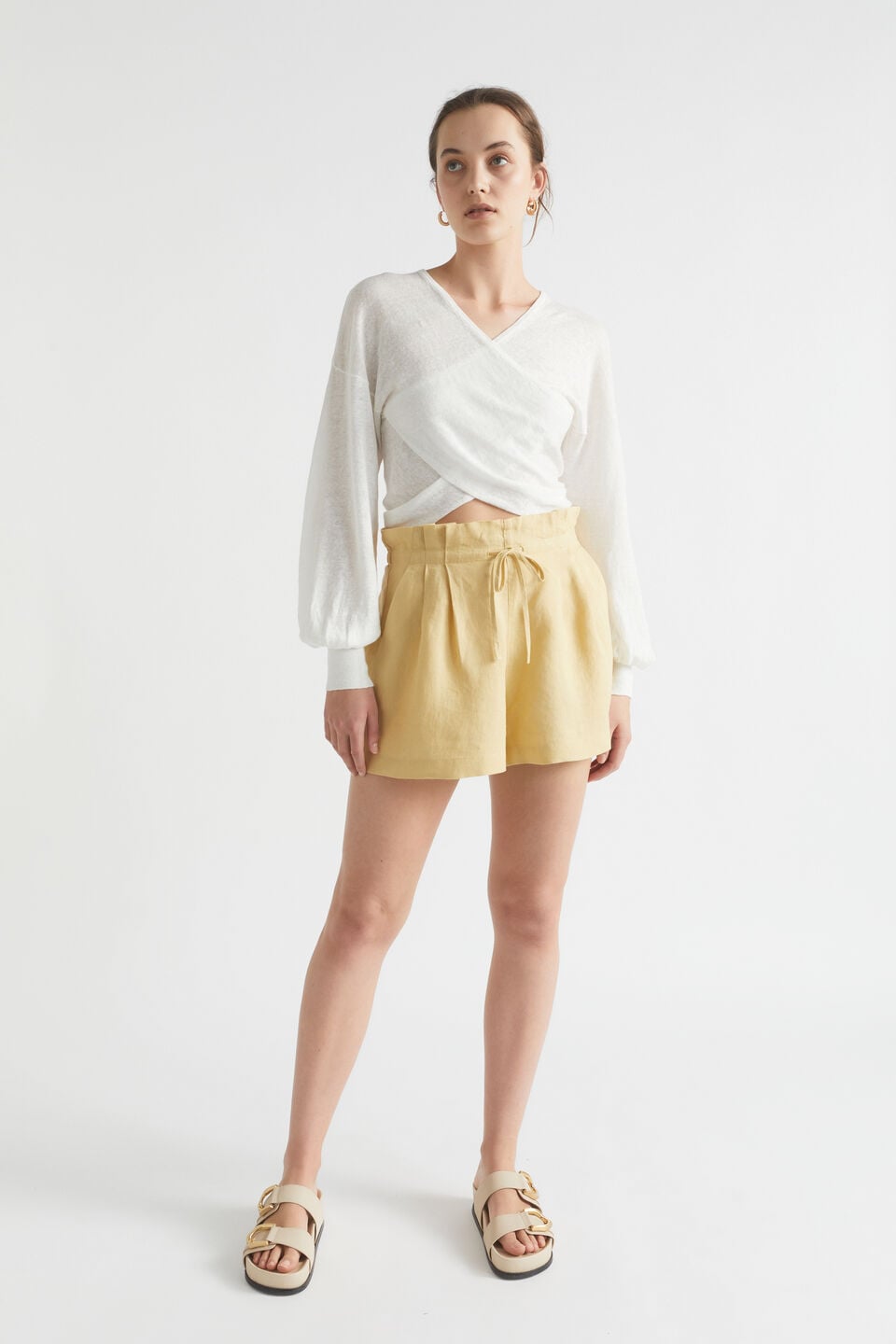 Linen Wrap Sweater  Whisper White