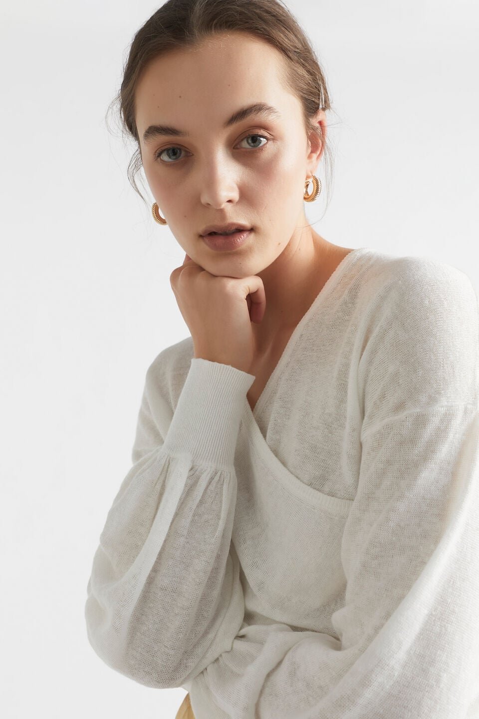 Linen Wrap Sweater  Whisper White