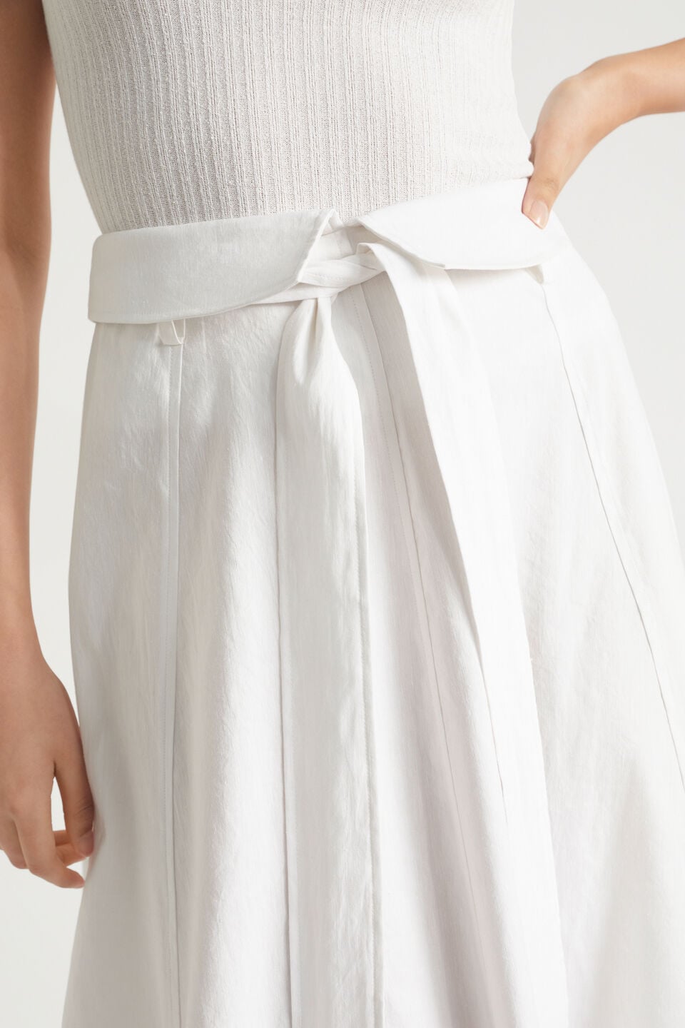 Tie Panel Midi Skirt  Whisper White