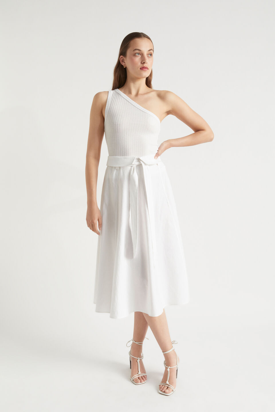 Tie Panel Midi Skirt  Whisper White