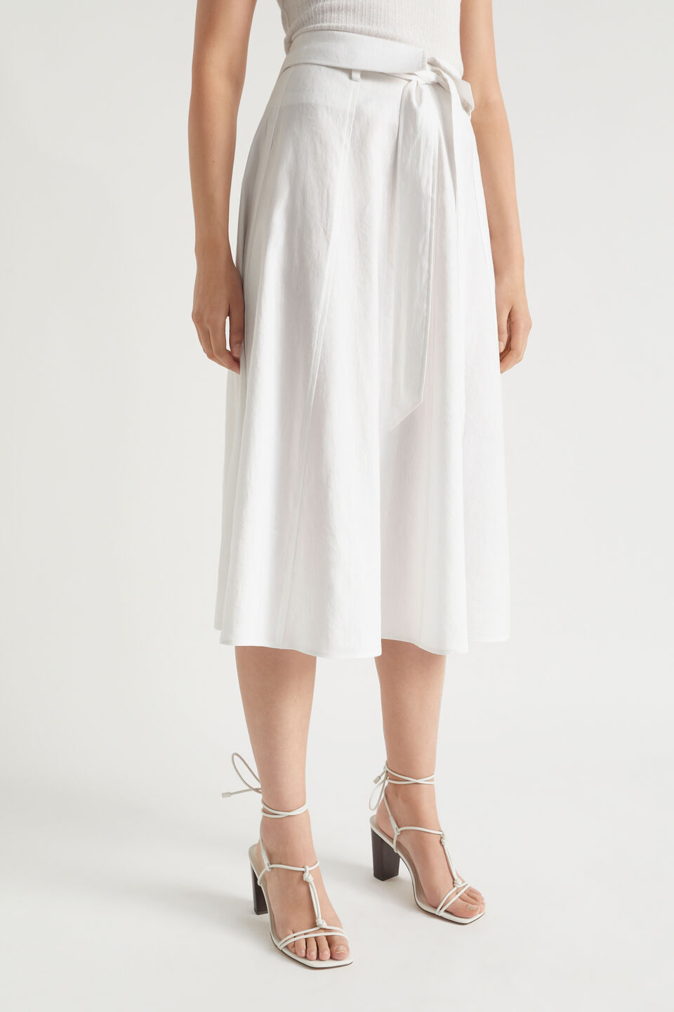 Tie Panel Midi Skirt  Whisper White