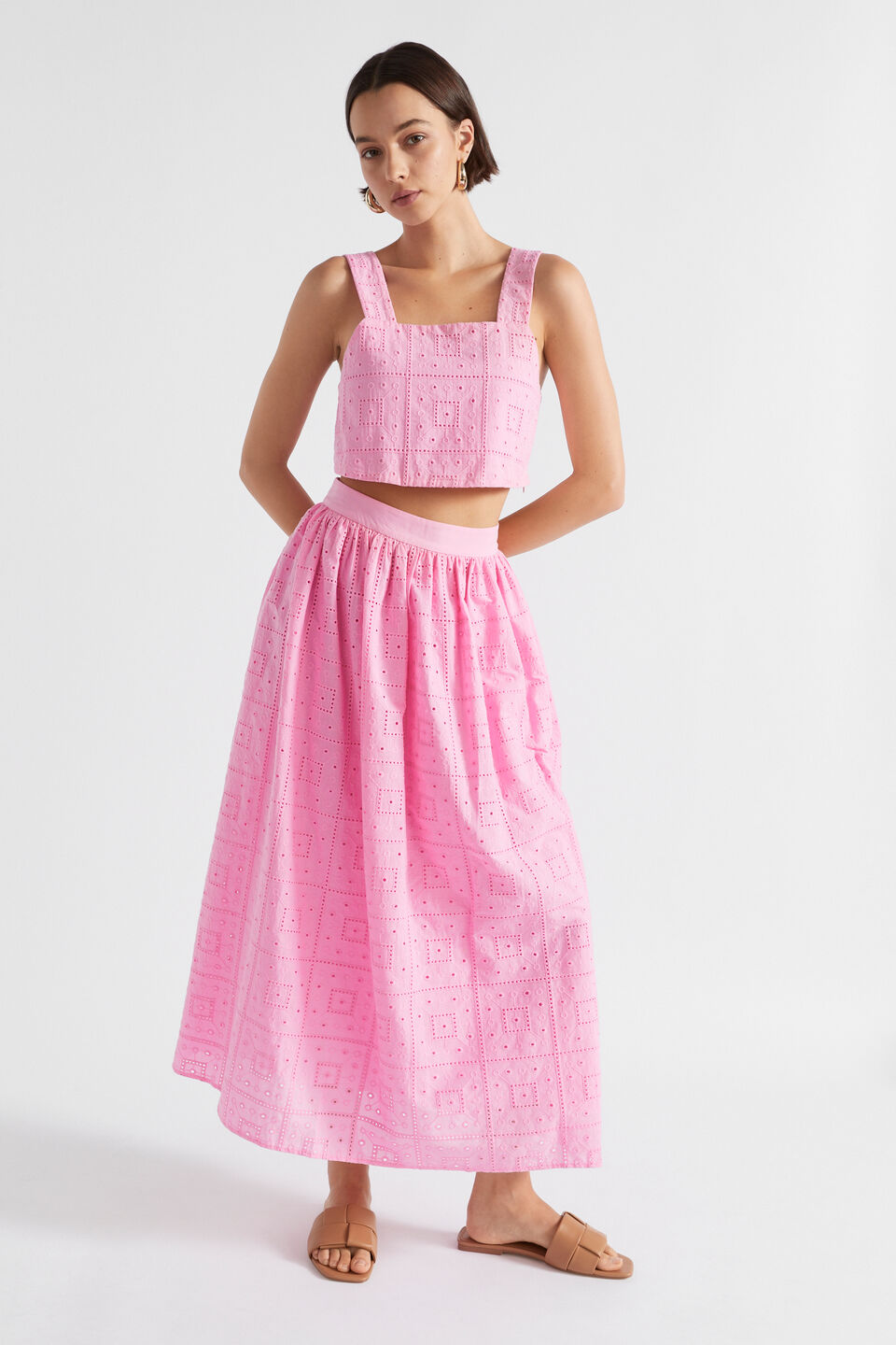 Broderie Maxi Skirt  Pink Gin