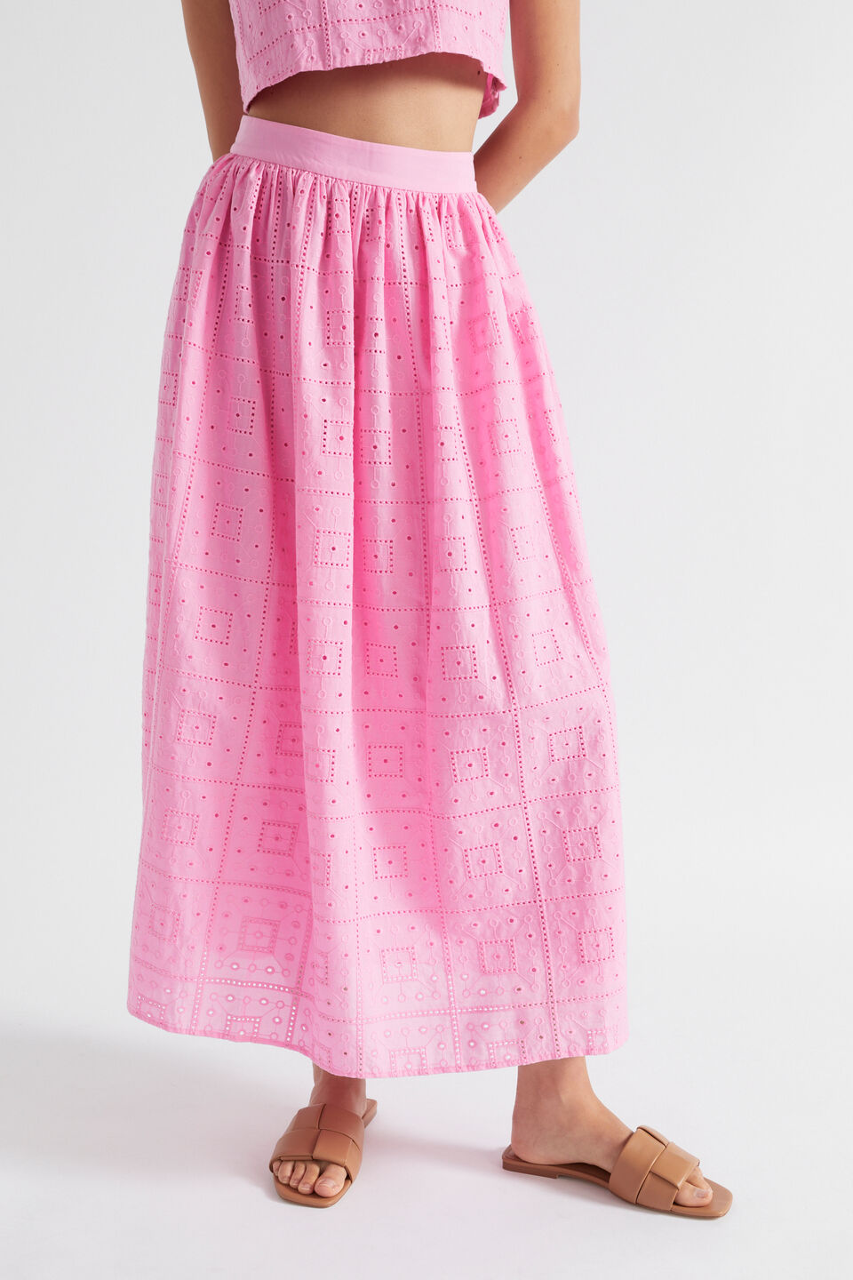 Broderie Maxi Skirt  Pink Gin