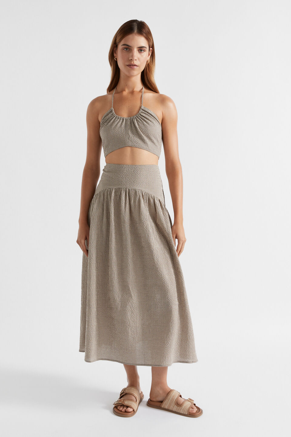 Textured Gingham Halter Top  Affogato Gingham