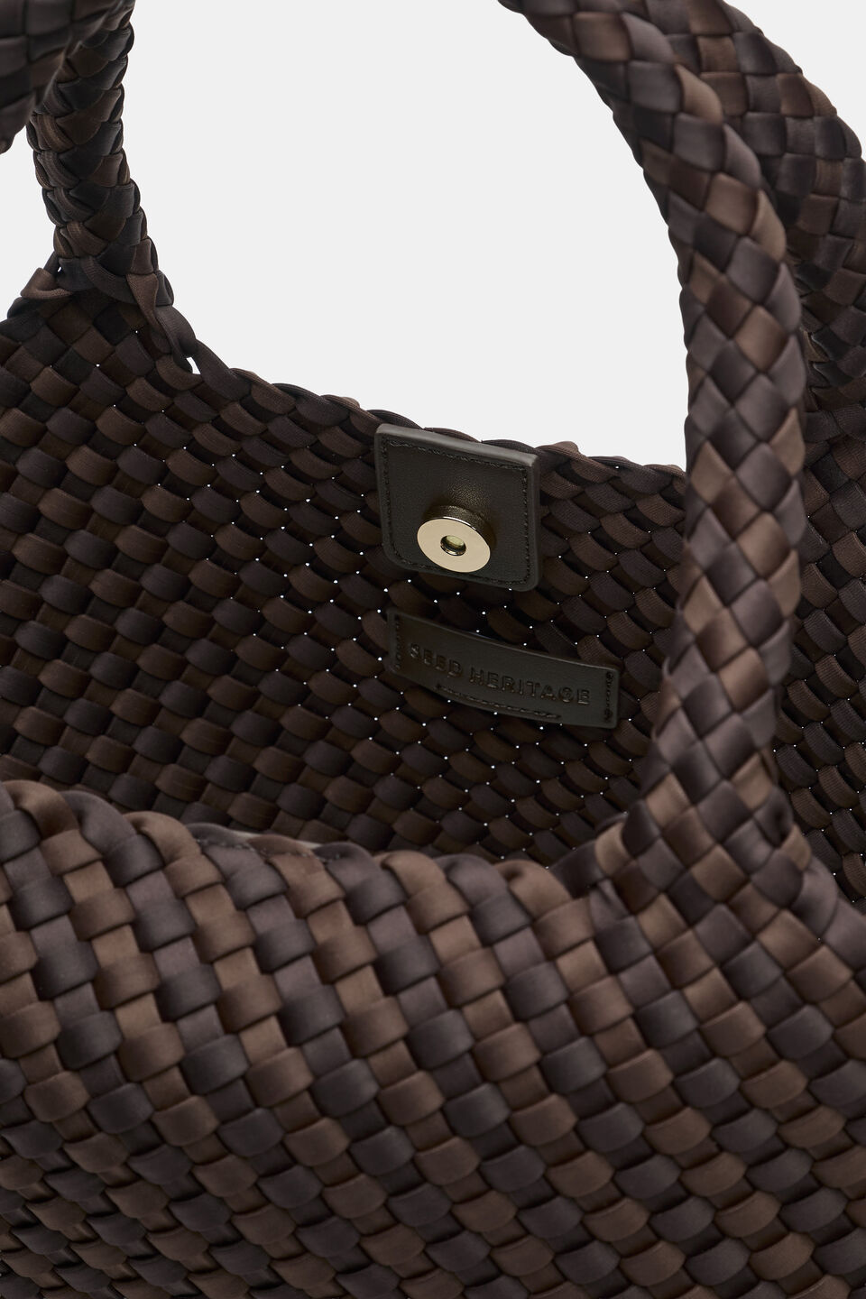 Woven Textured East West Tote  Coffee Bean