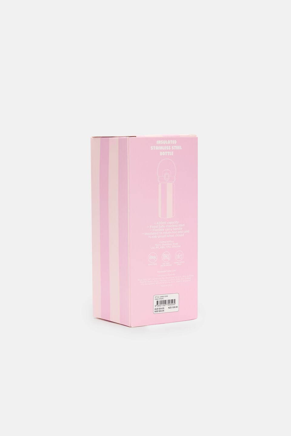 Girls Stripe Water Bottle  Pink Stripe