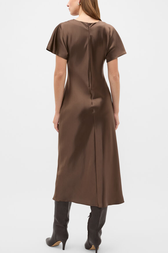 Satin Knot Front Dress  Chestnut  hi-res
