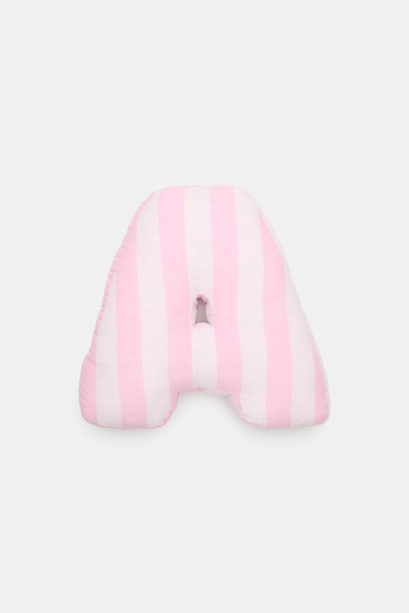 Pink Stripe Initial Cushion  A  hi-res