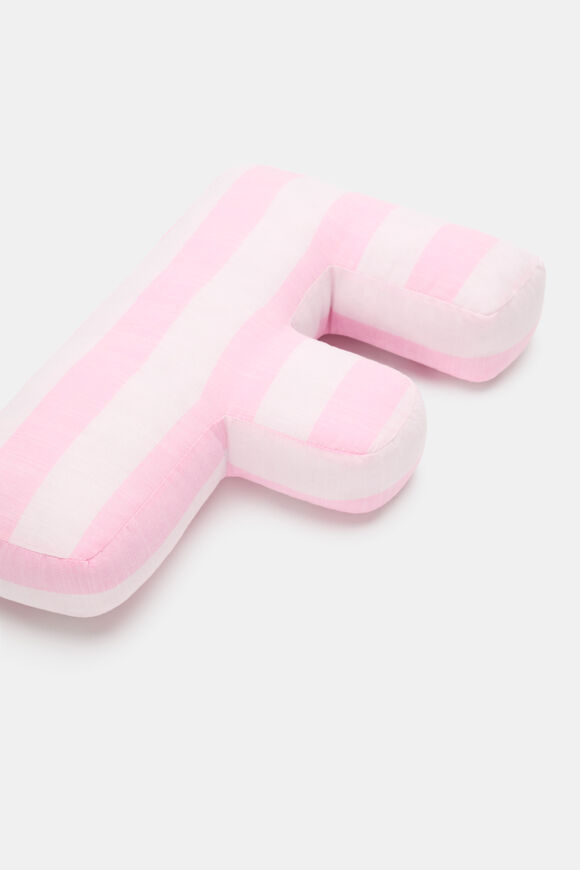 Pink Stripe Initial Cushion  F  hi-res