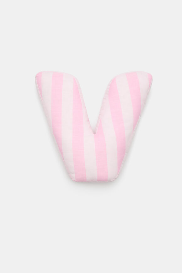 Pink Stripe Initial Cushion  V  hi-res