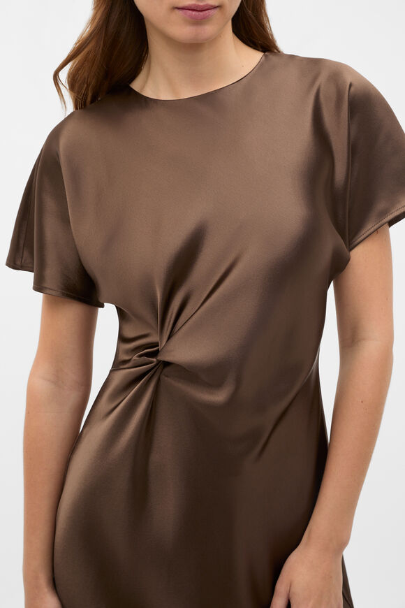 Satin Knot Front Dress  Chestnut  hi-res