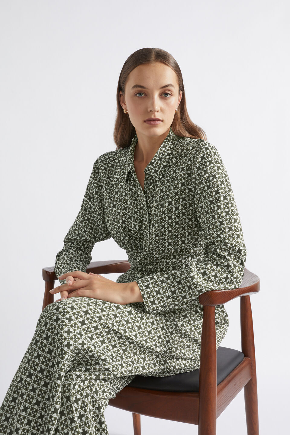 Mini Geo Wrap Shirt  Dark Fern Geo