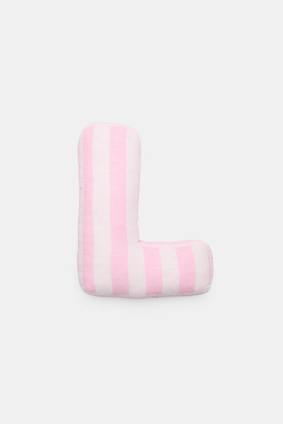 Pink Stripe Initial Cushion  L  hi-res