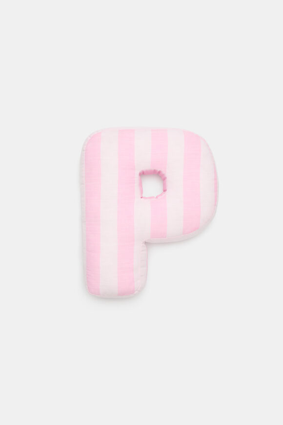 Pink Stripe Initial Cushion  P  hi-res