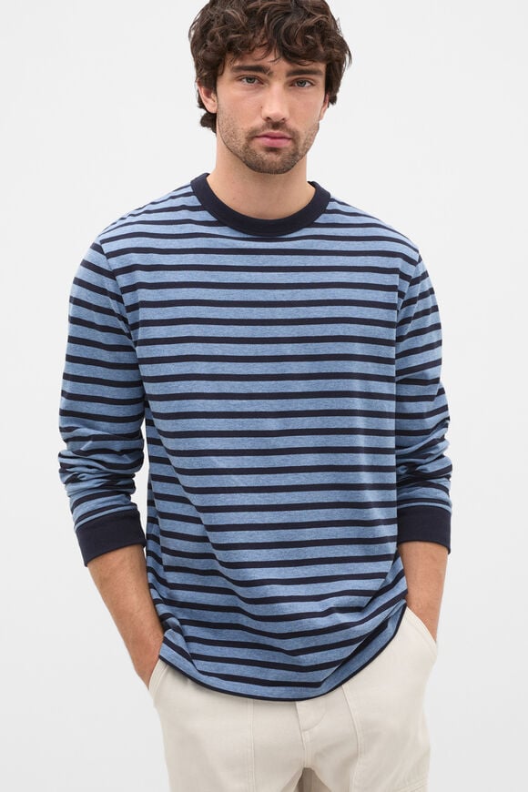 Long Sleeve Crew Neck Tee  Blue Midnight Stripe  hi-res