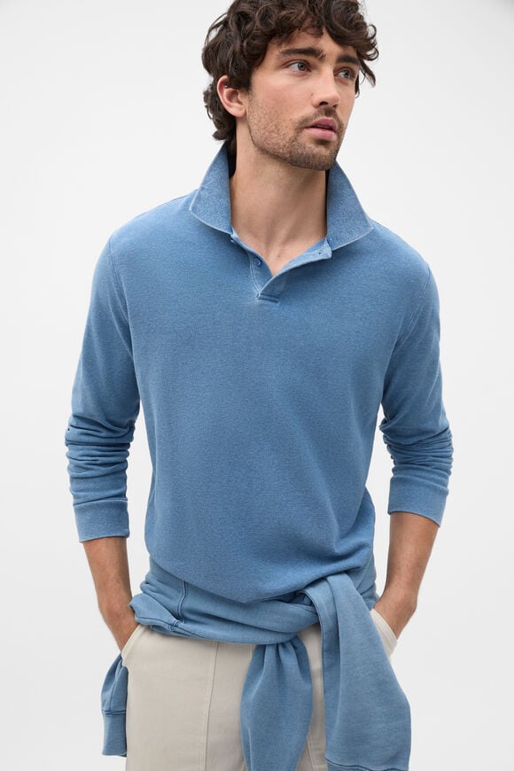 Indigo Long Sleeve Pique Polo  Indigo  hi-res
