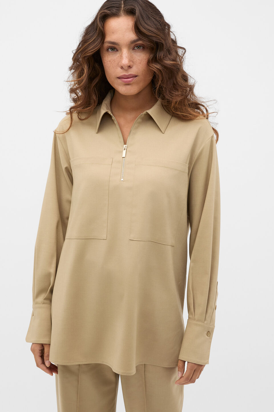 Soft Suiting Zip Popover  Caramel Clay