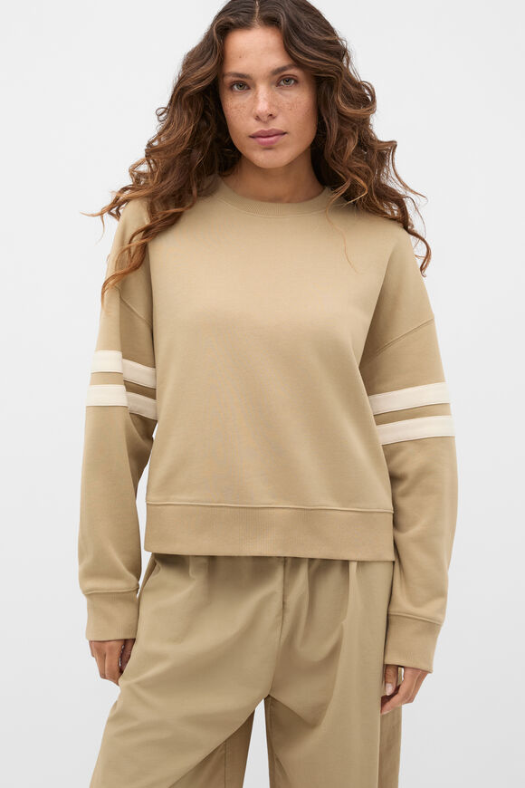 Contrast Detail Crew Neck Sweat  Caramel Clay  hi-res
