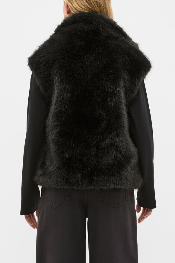Faux Fur Zip Through Vest  Black  hi-res