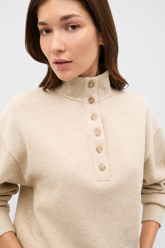 Cotton Rib Funnel Neck Sweat  Cashew Cream Marle  hi-res