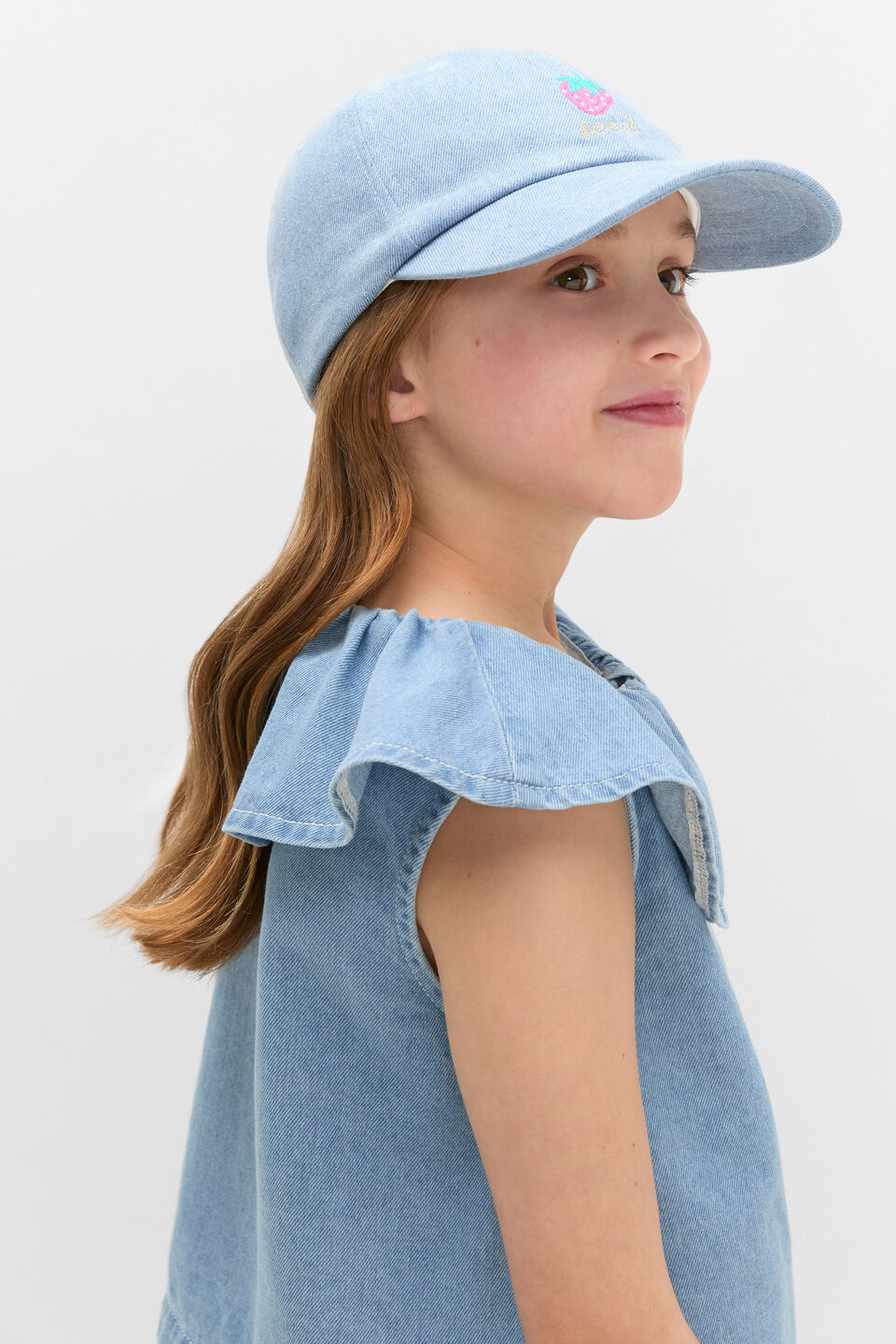 Strawberry Denim Cap  Light Wash