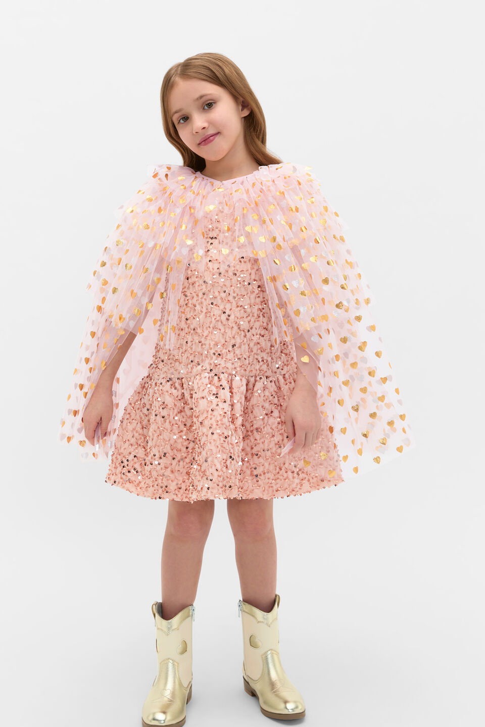 Heart Layered Tulle Cape  Pink Lemonade
