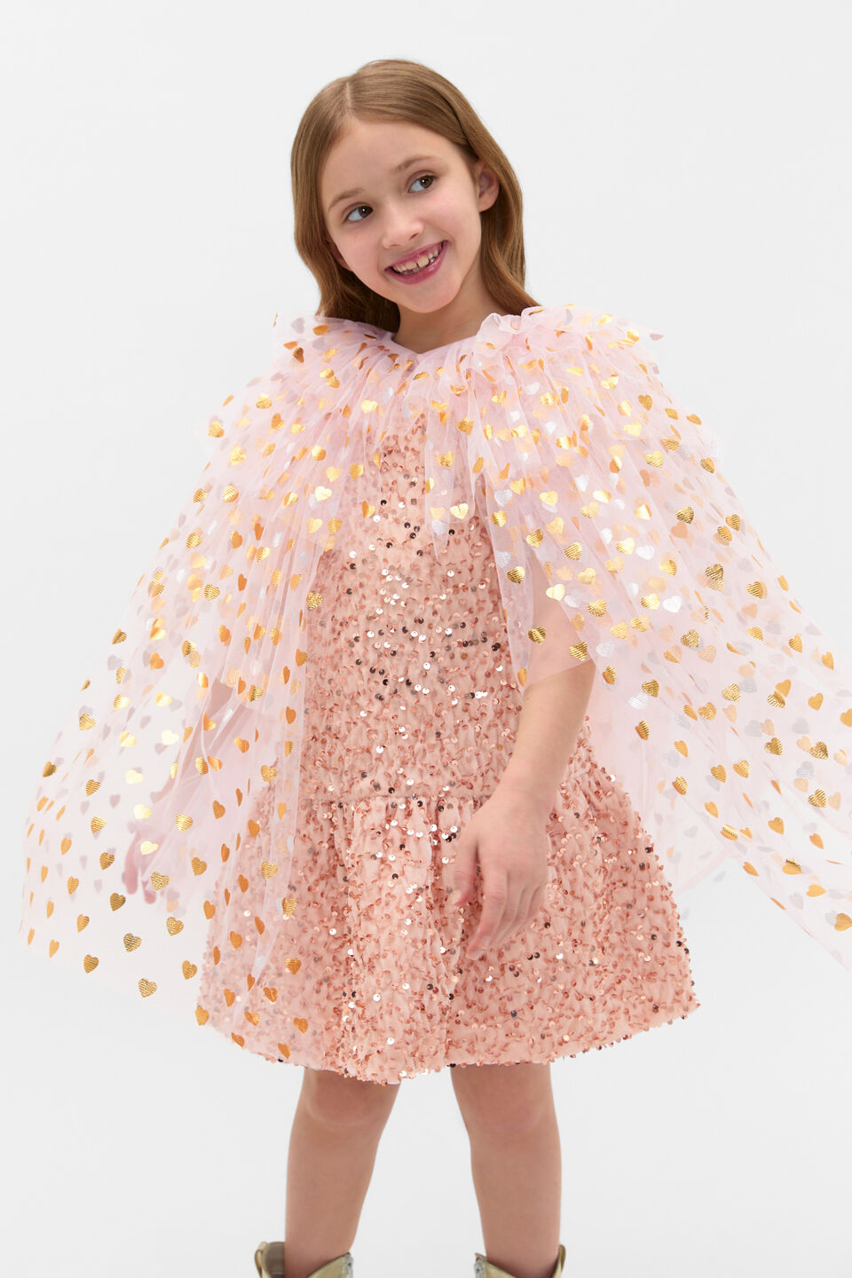 Heart Layered Tulle Cape  Pink Lemonade