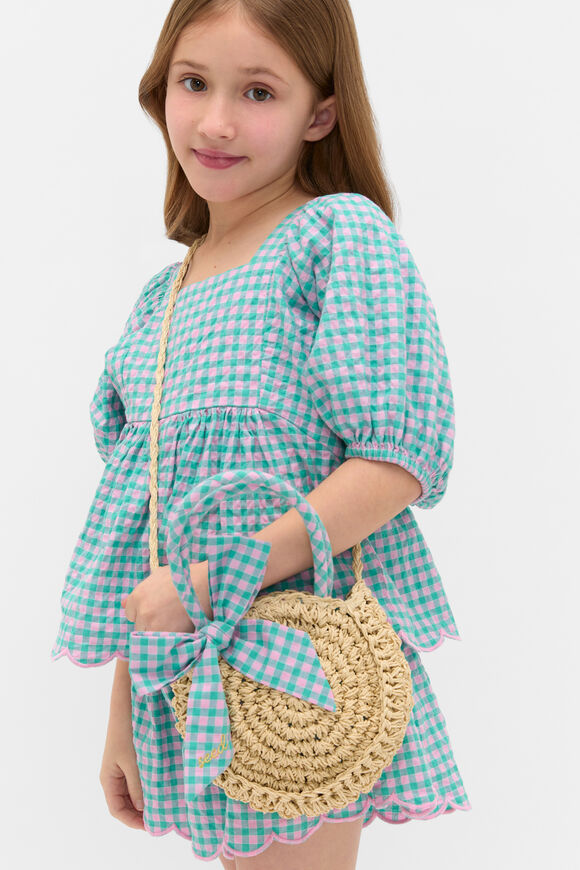 Gingham Straw Bag  Natural  hi-res