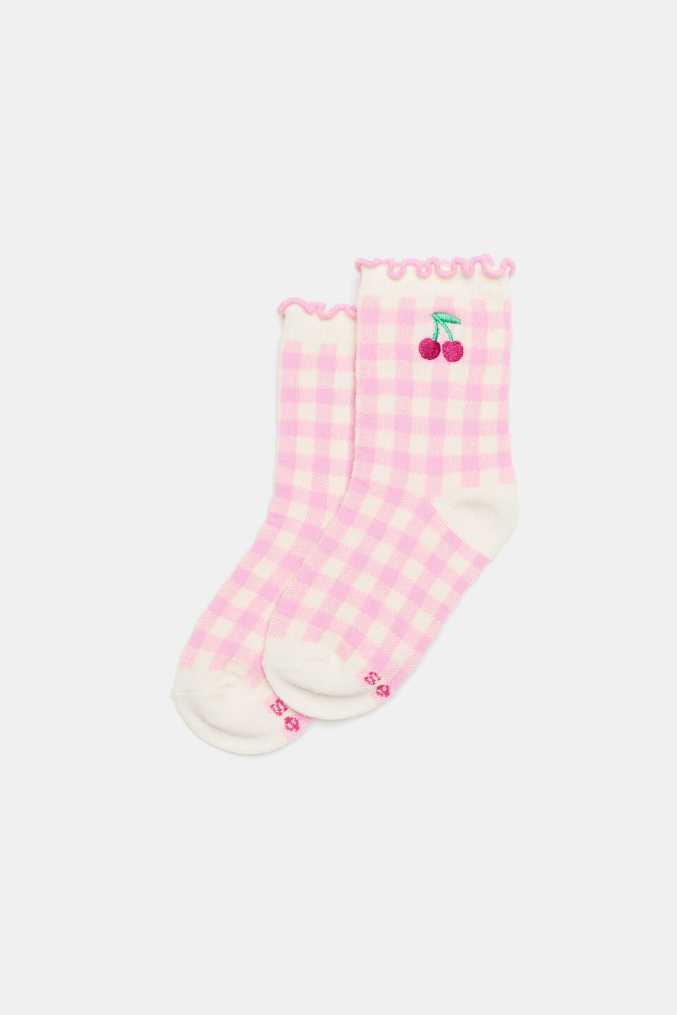 Cherry Gingham Sock  Candy Pink
