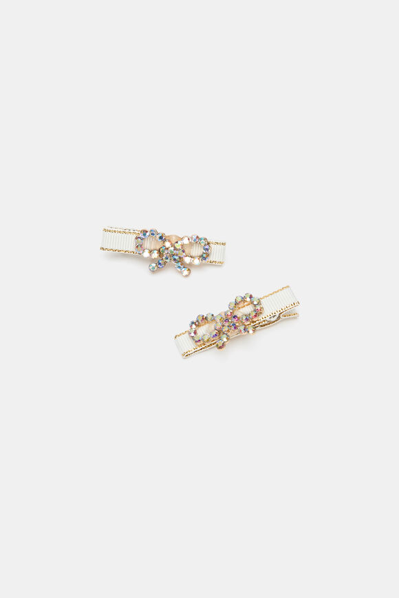 Diamante Bow Duck Clips  Classic Cream  hi-res