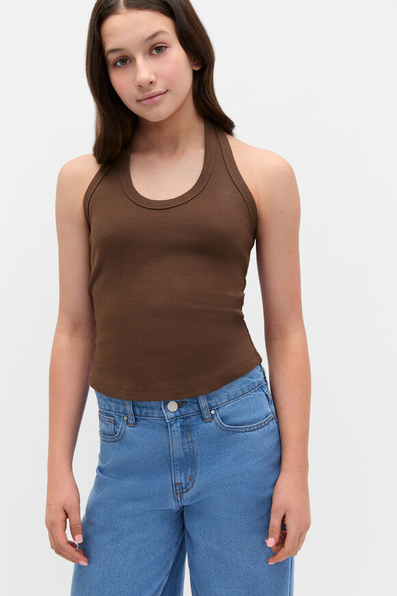 Rib Halter Tank  Chocolate  hi-res