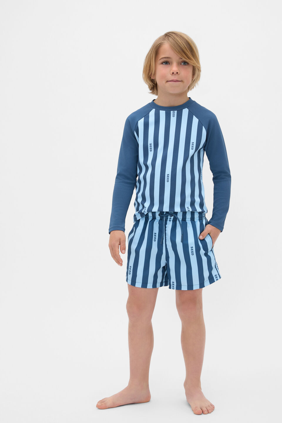 Stripe Logo Boardshort  Washed Navy Stripe
