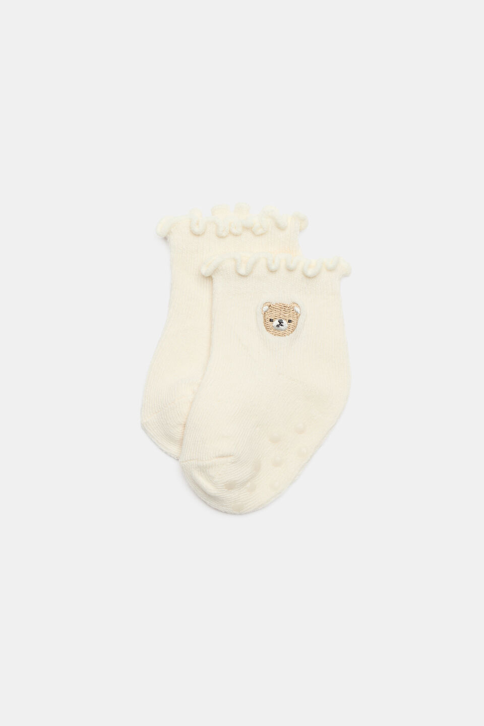Baby Embroidered Bear Sock  Nutmeg