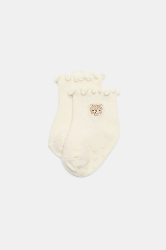Baby Embroidered Bear Sock  Nutmeg  hi-res