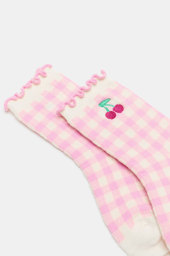 Cherry Gingham Sock  Candy Pink  hi-res