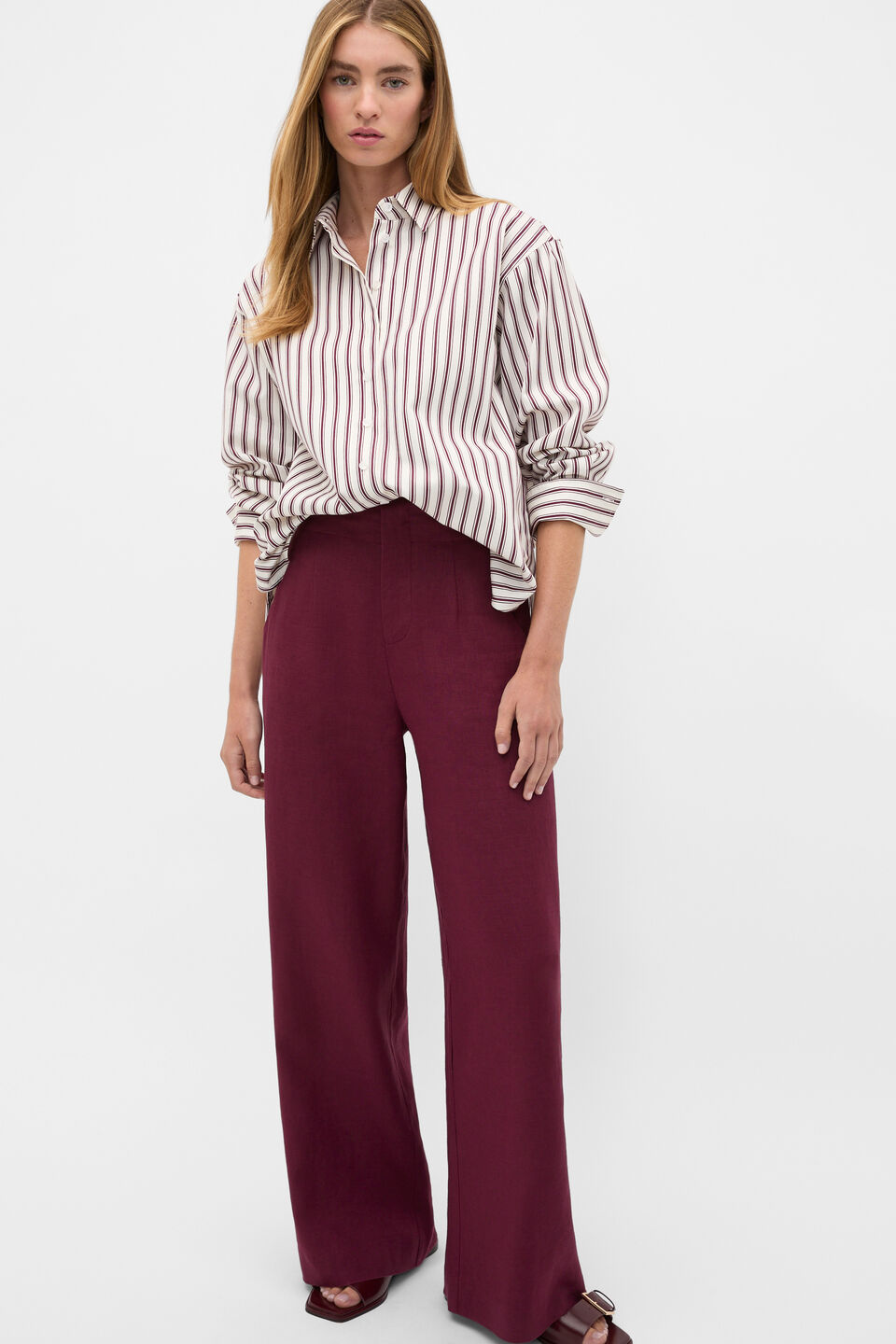 Stripe Cotton Oversized Shirt  Plum Red Stripe