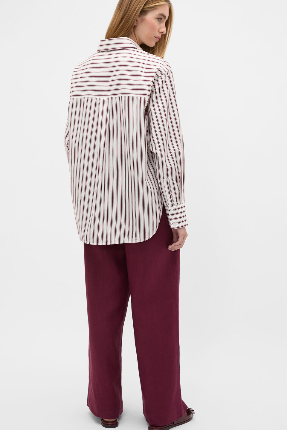 Stripe Cotton Oversized Shirt  Plum Red Stripe